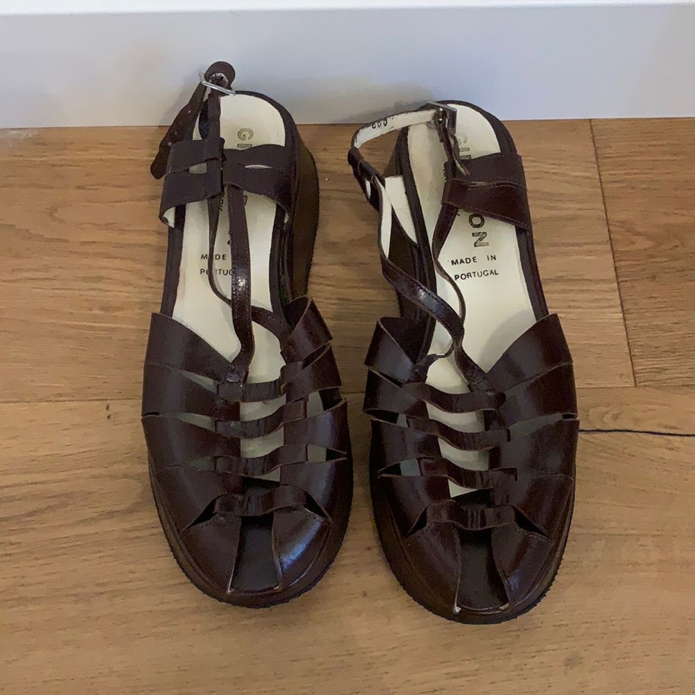 GIRAUDON New York Brown leather platform strapped sandal size Eu 39, 8